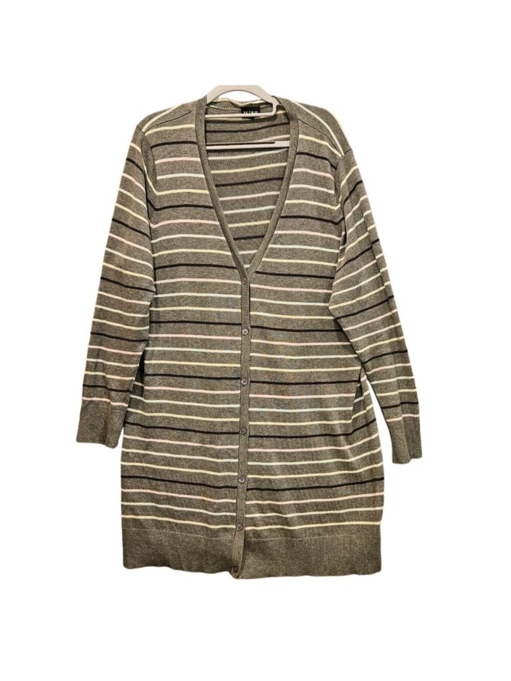 Torrid duster cardigan womens 2x Gray button tight knit stripes stretch casual